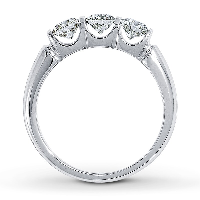 Main Image 2 of Previously Owned Three-Stone Diamond Engagement Ring 1 ct tw Round-cut 14K White Gold Size 4.75