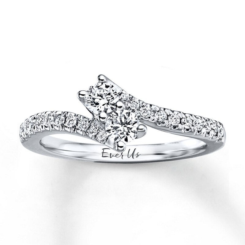 Main Image 1 of Previously Owned Ever Us Two-Stone Anniversary Ring 1/2 ct tw Round-cut Diamonds 14K White Gold - Size 3