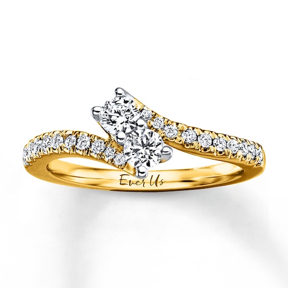 Previously Owned Ever Us Two-Stone Anniversary Ring 1/2 ct tw Round-cut Diamonds 14K Yellow Gold Size 8.5