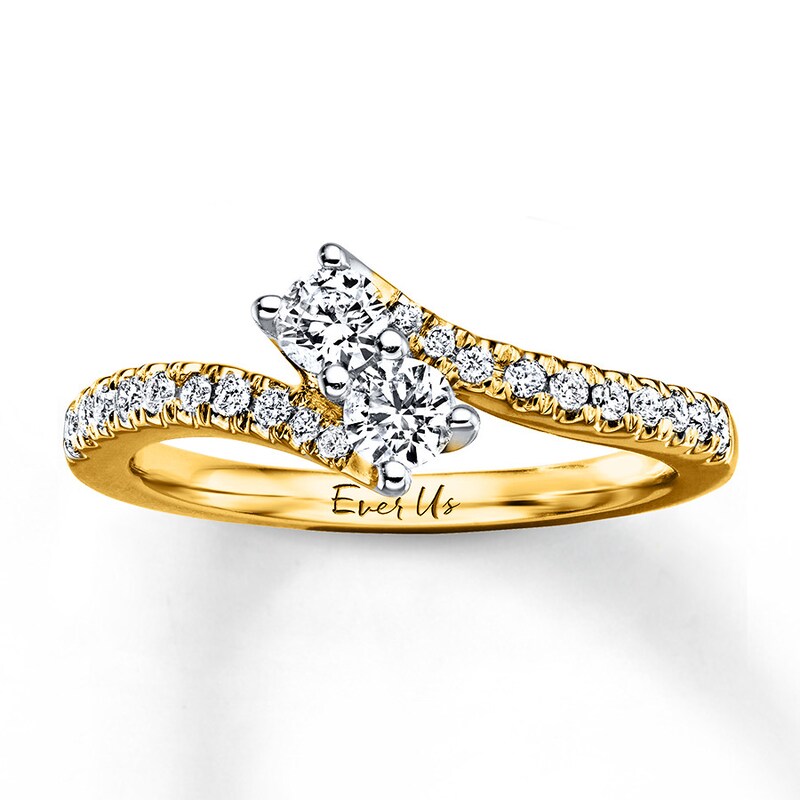 Main Image 1 of Previously Owned Ever Us Two-Stone Anniversary Ring 1/2 ct tw Round-cut Diamonds 14K Yellow Gold - Size 8.5