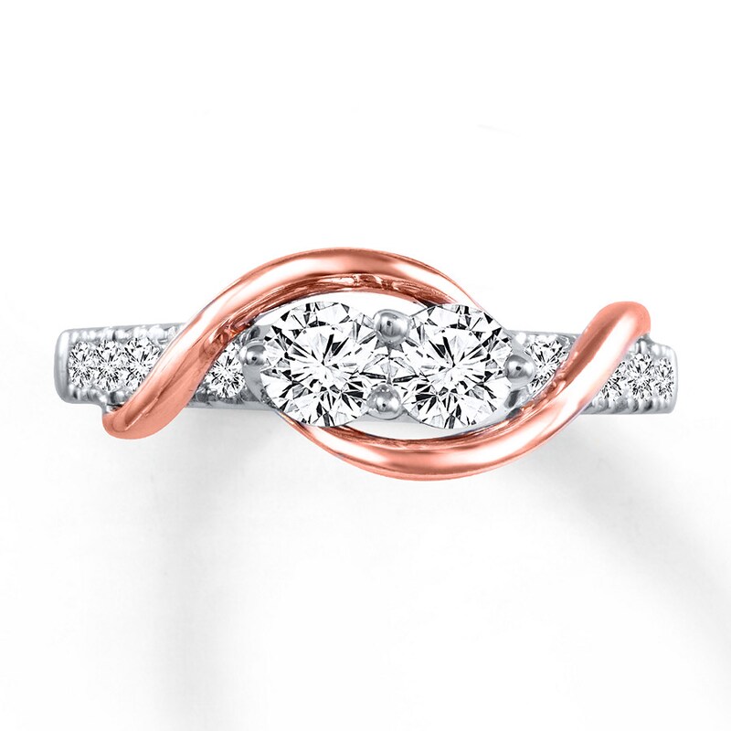 Main Image 4 of Previously Owned Ever Us Two-Stone Anniversary Ring 3/4 ct tw Round-cut Diamonds 14K Two-Tone Gold - Size 9.5