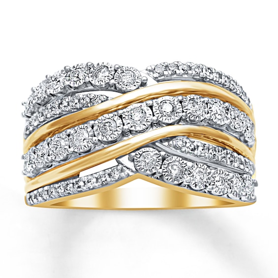 Previously Owned Radiant Reflections Ring 1/2 ct tw Round-cut Diamonds 10K Yellow Gold Size 10