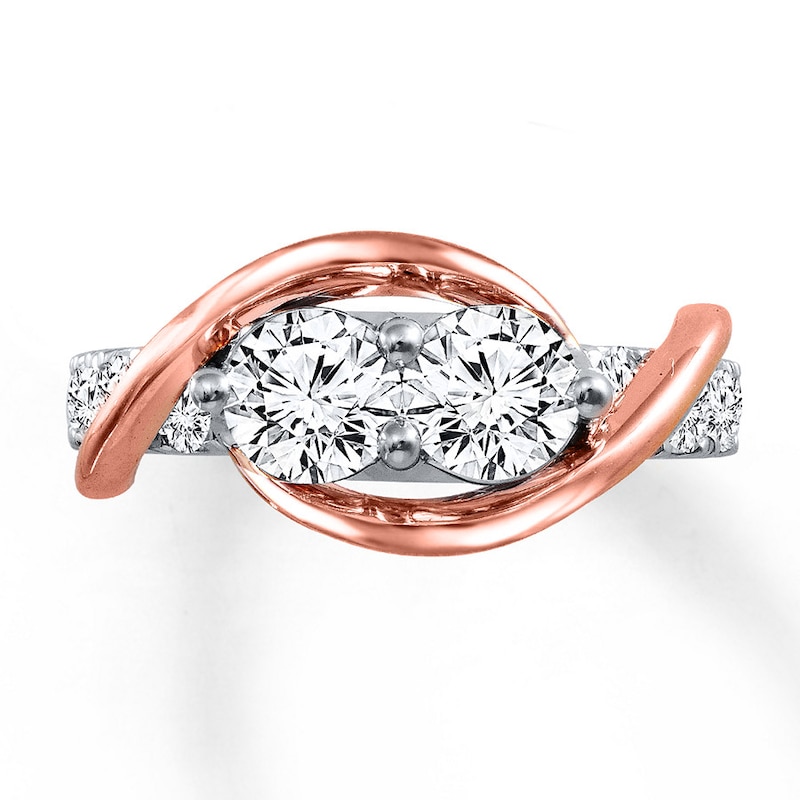 Main Image 4 of Previously Owned Ever Us Two-Stone Anniversary Ring 2 ct tw Round-cut Diamonds 14K Two-Tone Gold Size 5