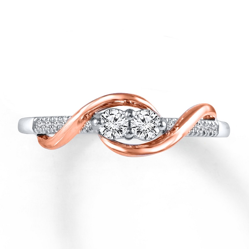 Main Image 4 of Previously Owned Ever Us Two-Stone Anniversary Ring 1/2 ct tw Round-cut Diamonds 14K Two-Tone Gold Size 3.75