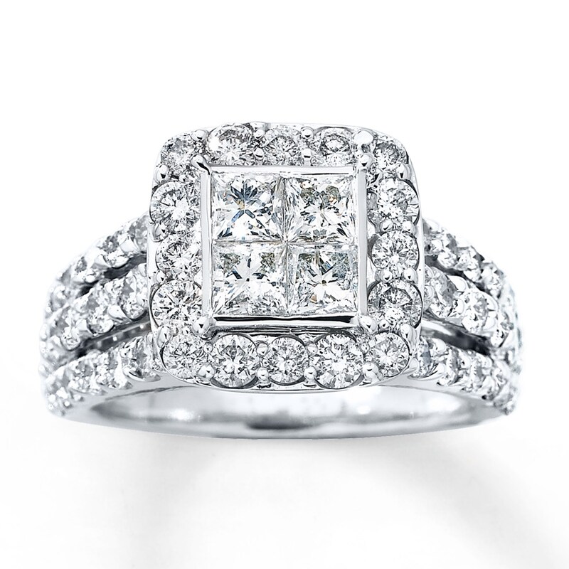 Main Image 1 of Previously Owned Diamond Engagement Ring 3 ct tw Princess & Round-cut 14K White Gold Size 9