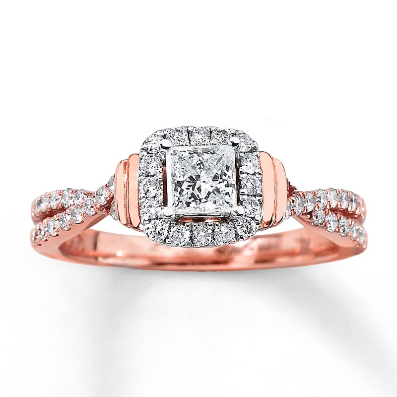 Main Image 1 of Previously Owned Diamond Engagement Ring 3/4 ct tw Princess-cut 14K Rose Gold Size 4.25