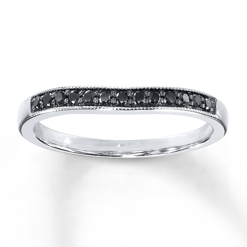 Previously Owned Black Diamonds 1/8 ct tw Round-cut Wedding Band 10K White Gold
