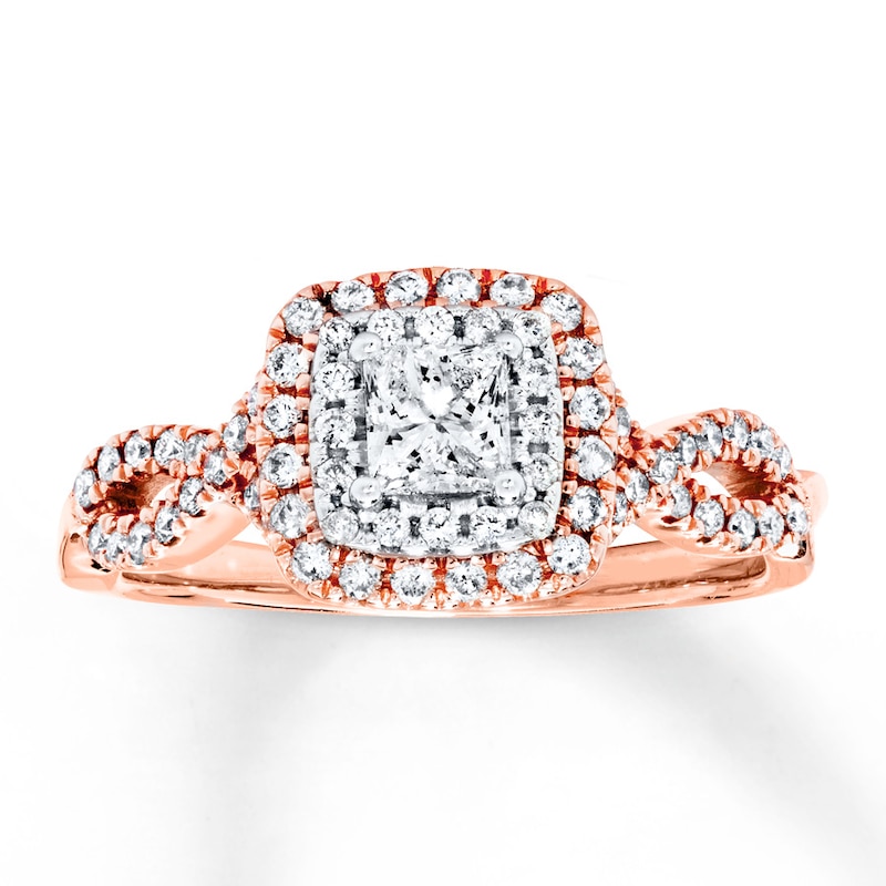 Main Image 1 of Previously Owned Diamond Engagement Ring 5/8 ct tw Princess & Round-cut 14K Two-Tone Gold Size 4.25