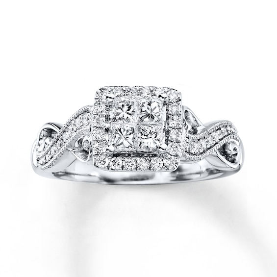 Previously Owned Diamond Engagement Ring 5/8 ct tw Princess & Round-cut 14K White Gold 9.75
