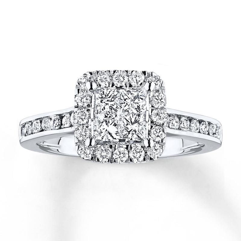 Previously Owned Diamond Engagement Ring 7/8 ct tw Princess & Round-cut 14K White Gold - Size 10