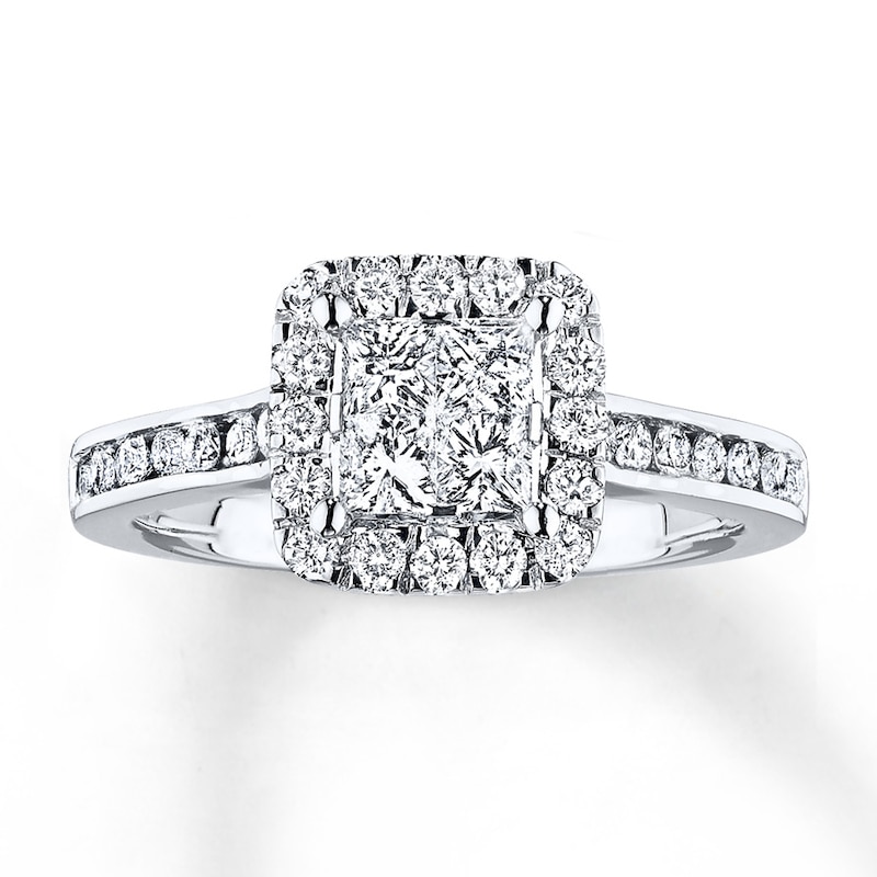 Main Image 1 of Previously Owned Diamond Engagement Ring 7/8 ct tw Princess & Round-cut 14K White Gold Size 10