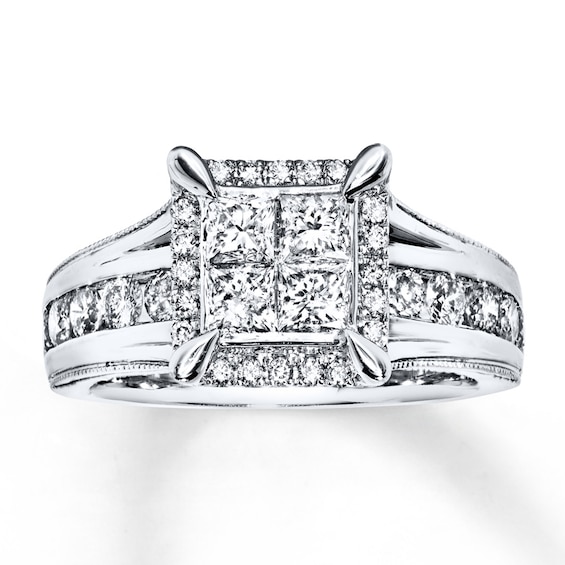 Previously Owned Engagement Ring 1-3/8 ct tw Princess & Round-cut Diamonds 14K White Gold Size 10