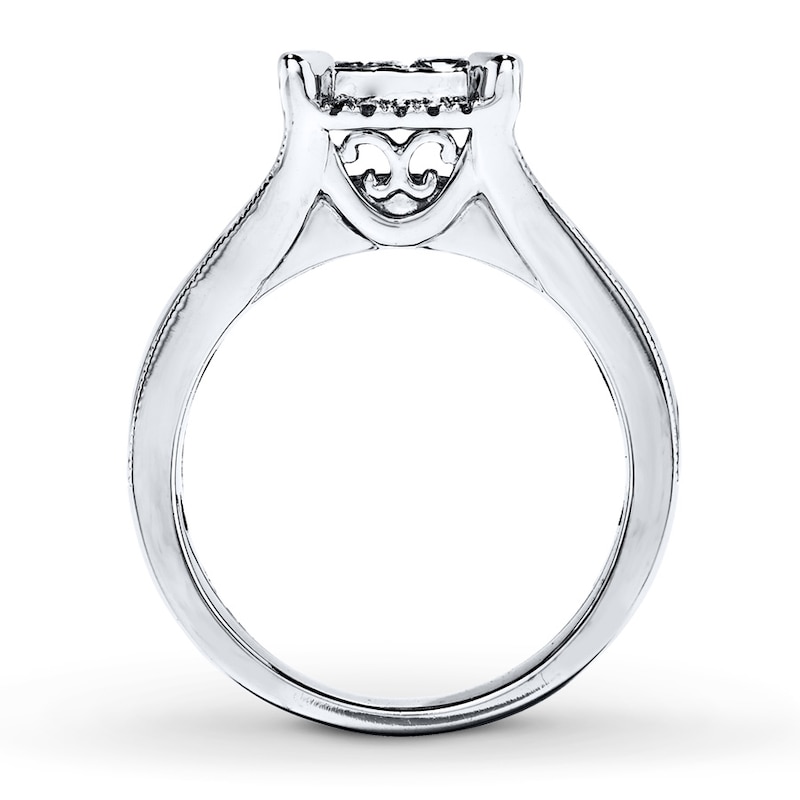 Main Image 2 of Previously Owned Engagement Ring 1-3/8 ct tw Princess & Round-cut Diamonds 14K White Gold - Size 10
