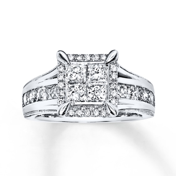 Previously Owned Diamond Engagement Ring 1-3/ ct tw Princess & Round-cut 14K White Gold Size
