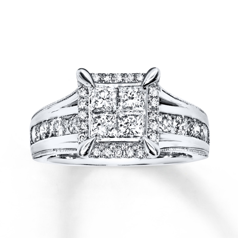 Previously Owned Diamond Engagement Ring 1-3/8 ct tw Princess & Round-cut 14K White Gold