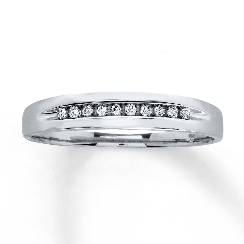 Main Image 1 of Previously Owned Men's Wedding Band 1/10 ct tw Round-cut Diamonds 10K White Gold Size 10.5