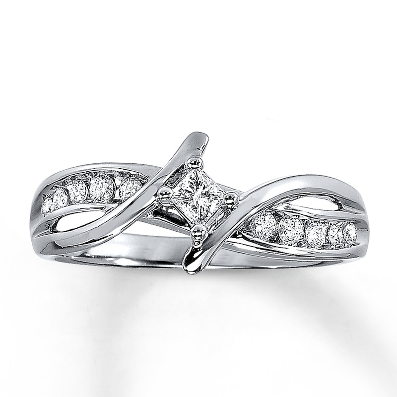 Main Image 1 of Previously Owned Previously Owned Promise Ring 1/4 ct tw Princess & Round-cut 10K White Gold - Size 4.5
