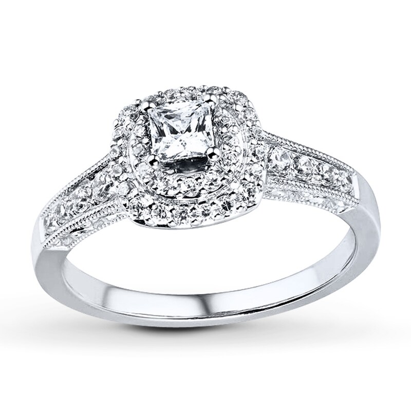 Main Image 1 of Previously Owned Diamond Engagement Ring 5/8 ct tw Princess & Round-cut 14K White Gold Size 5