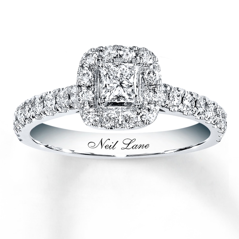 Previously Owned Neil Lane Engagement Ring 7/8 ct tw Princess & Round-cut Diamonds 14K White Gold