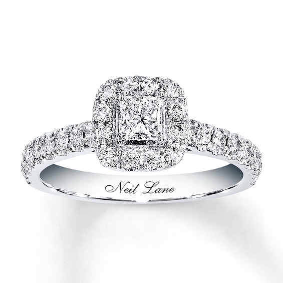 Previously Owned Neil Lane Diamond Ring 7/8 ct tw Princess & Round-cut 14K White Gold Size 4.5