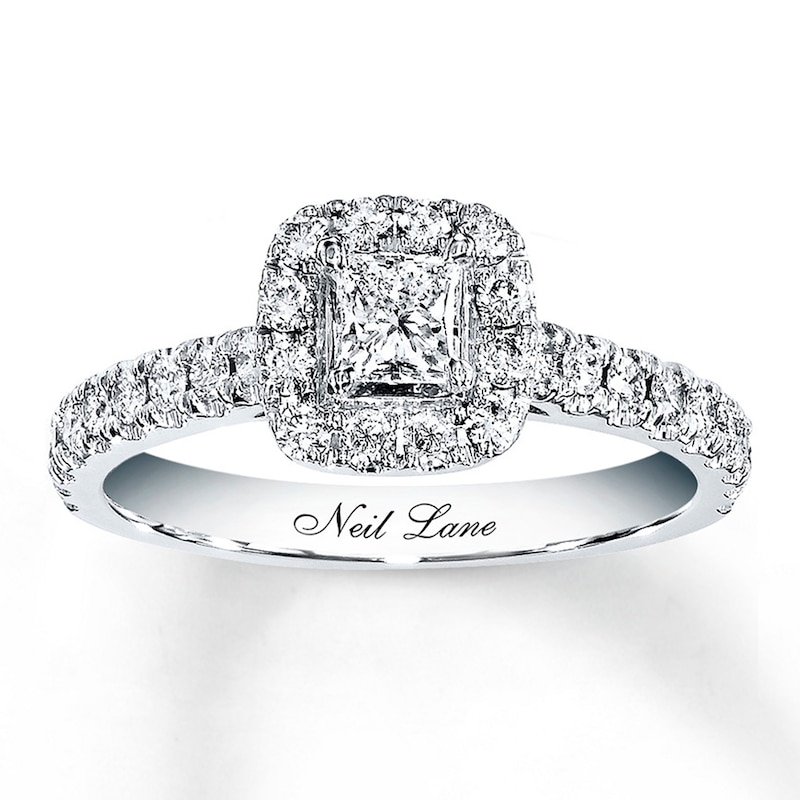 Main Image 1 of Previously Owned Neil Lane Engagement Ring 7/8 ct tw Princess & Round-cut Diamonds 14K White Gold Size 9