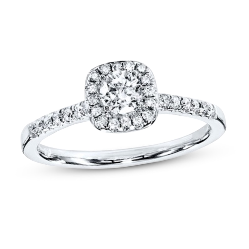 Main Image 1 of Previously Owned Diamond Engagement Ring 3/8 ct tw Round-cut 10K White Gold - Size 10.5