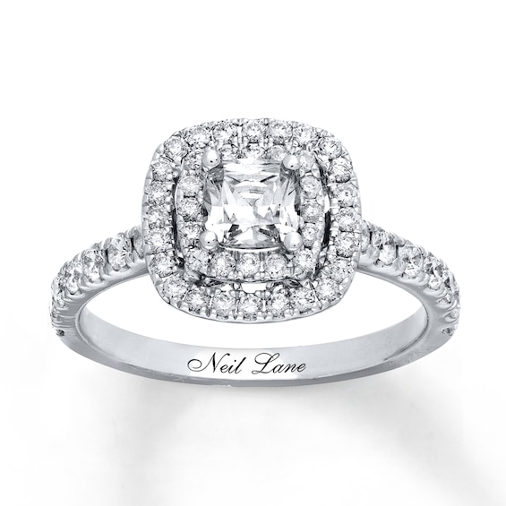 Previously Owned Neil Lane Engagement Ring 1-1/8 ct tw Cushion & Round-cut Diamonds 14K White Gold 9