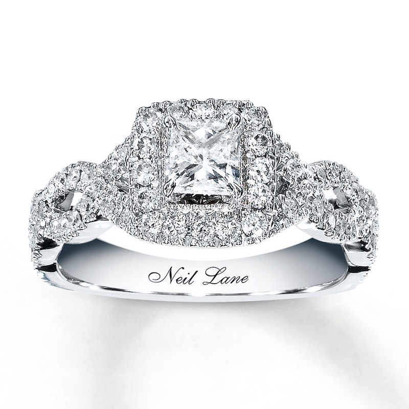 Previously Owned Neil Lane Engagement Ring 1 ct tw Princess & Round-cut Diamonds 14K White Gold - Size 8.5