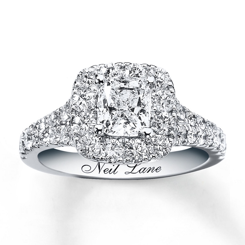 Main Image 1 of Previously Owned Neil Lane Engagement Ring 2-1/6 ct tw Cushion & Round-cut Diamonds 14K White Gold Size 5.25