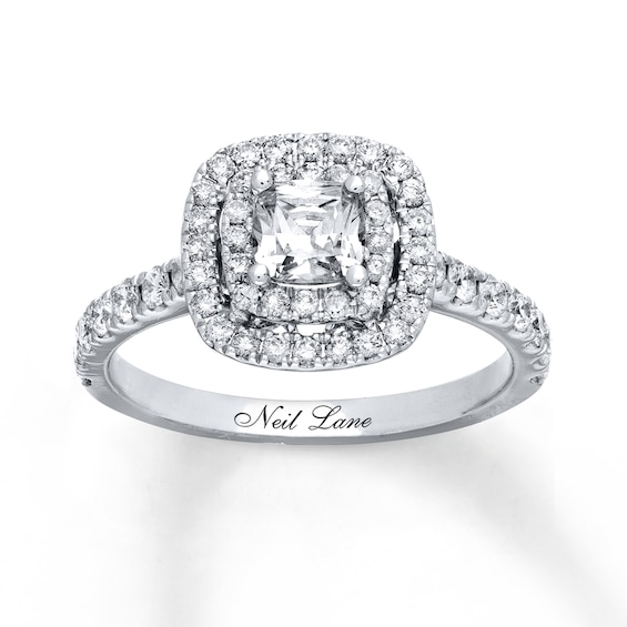 Previously Owned Neil Lane Engagement Ring 1-1/8 ct tw Cushion & Round-cut Diamonds 14K White Gold Size
