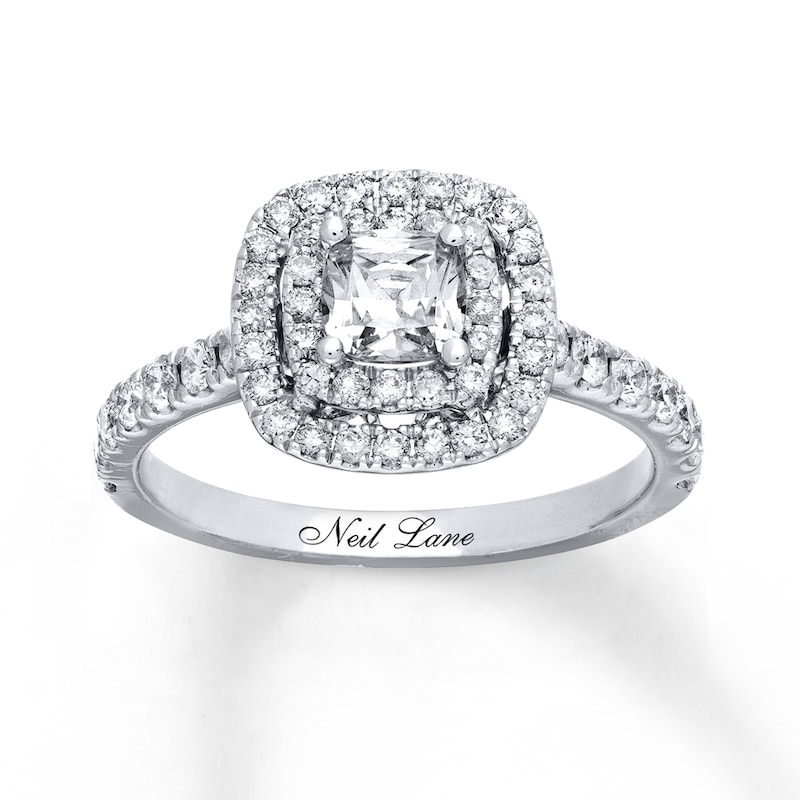 Main Image 1 of Previously Owned Neil Lane Engagement Ring 1-1/8 ct tw Cushion & Round-cut Diamonds 14K White Gold - Size 4.5