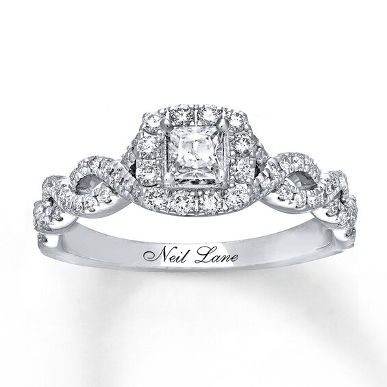 Previously Owned Neil Lane Engagement Ring 5/8 ct tw Princess & Round-cut 14K White Gold Size
