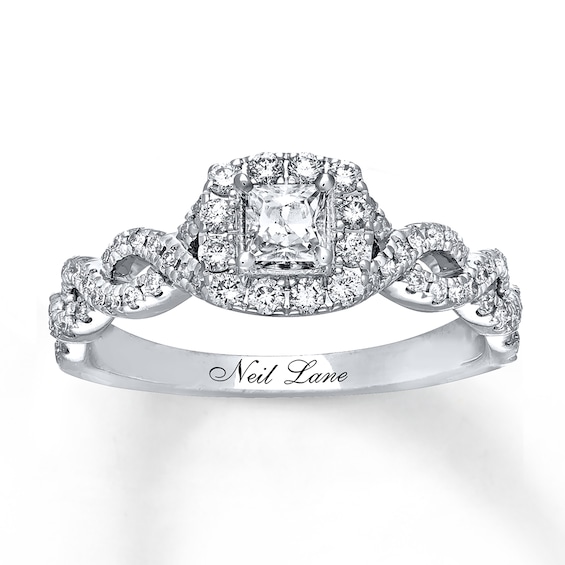 Previously Owned Neil Lane Engagement Ring 5/8 ct tw Princess & Round-cut 14K White Gold Size
