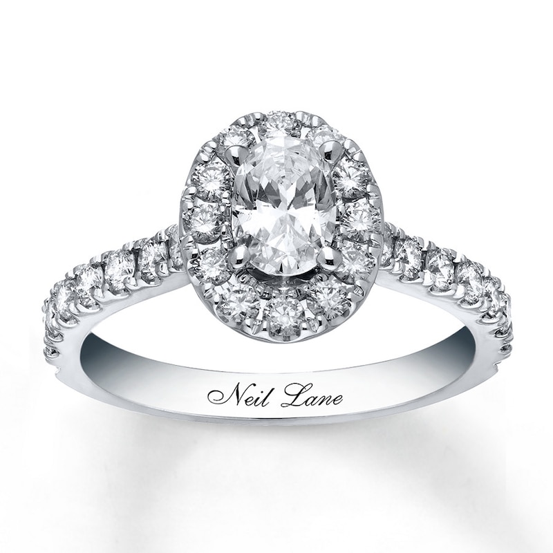 Main Image 1 of Previously Owned Neil Lane Engagement Ring 1-1/2 ct tw Oval & Round-cut Diamonds 14K White Gold Size 9
