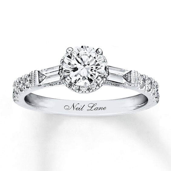 Previously Owned Neil Lane Engagement Ring 1-1/4 ct tw Round & Baguette-cut Diamonds 14K White Gold Size 6