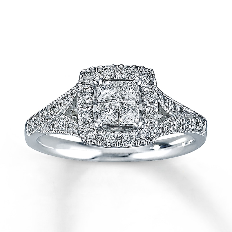 Previously Owned Diamond Engagement Ring 1/2 ct tw Princess & Round-cut Diamonds 14K White Gold