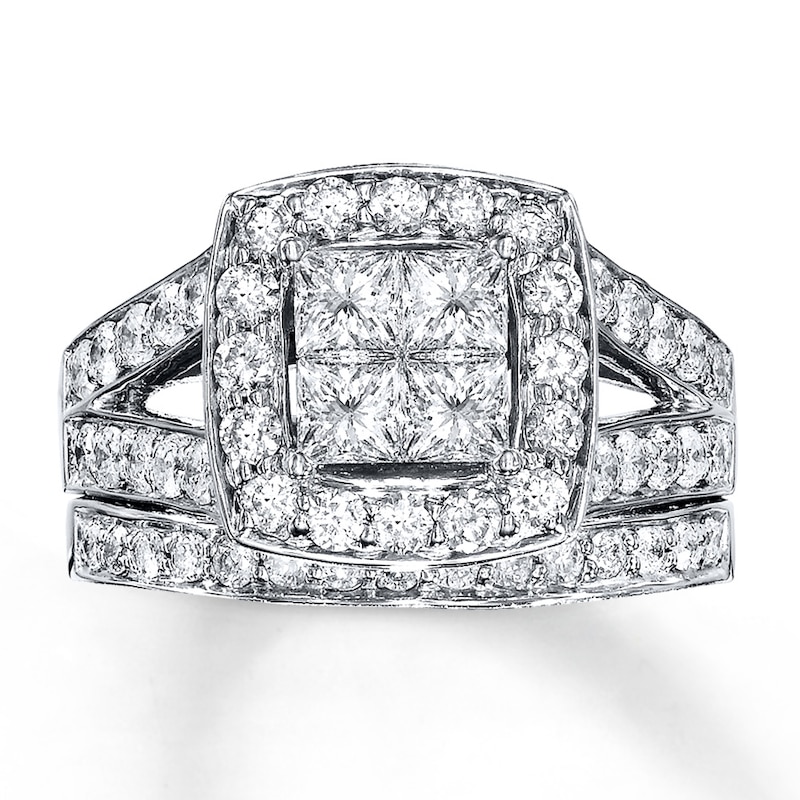 Main Image 1 of Previously Owned Diamond Bridal Set 2 ct tw Princess & Round-cut 14K White Gold Size 12