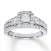 Thumbnail Image 1 of Previously Owned 3-Stone Diamond Ring 1-1/2 ct tw Princess & Round-cut 14K White Gold - Size 10.5