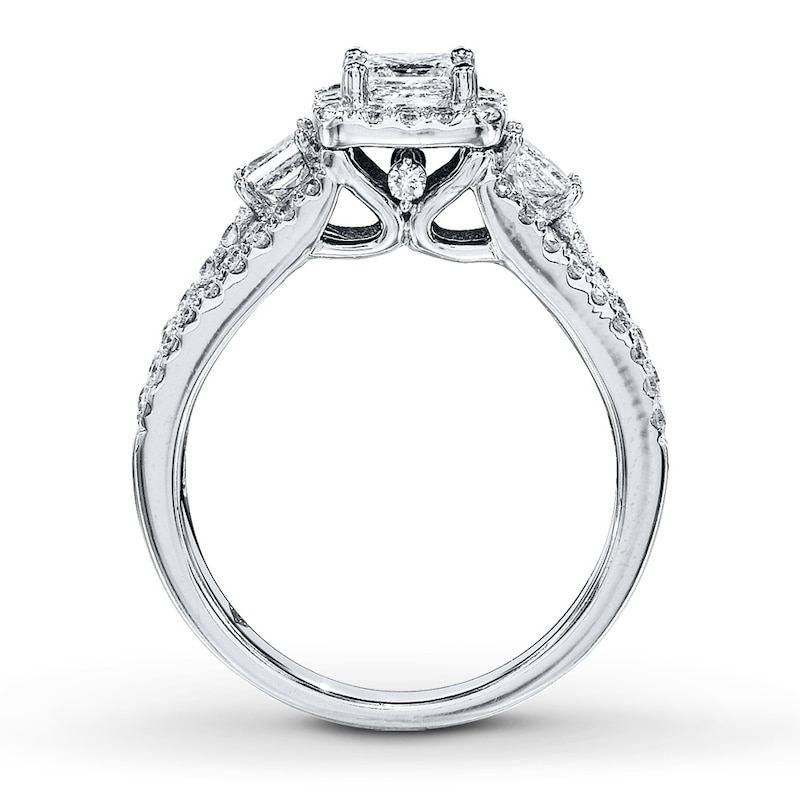 Main Image 2 of Previously Owned 3-Stone Diamond Ring 1-1/2 ct tw Princess & Round-cut 14K White Gold - Size 10.5