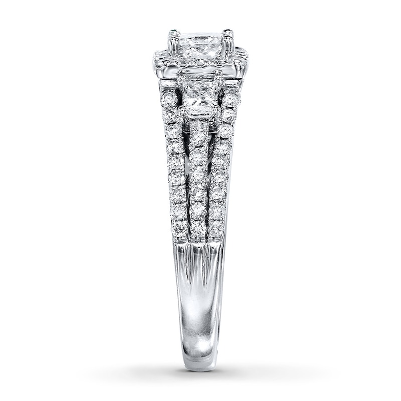 Main Image 3 of Previously Owned 3-Stone Diamond Ring 1-1/2 ct tw Princess & Round-cut 14K White Gold - Size 10.5