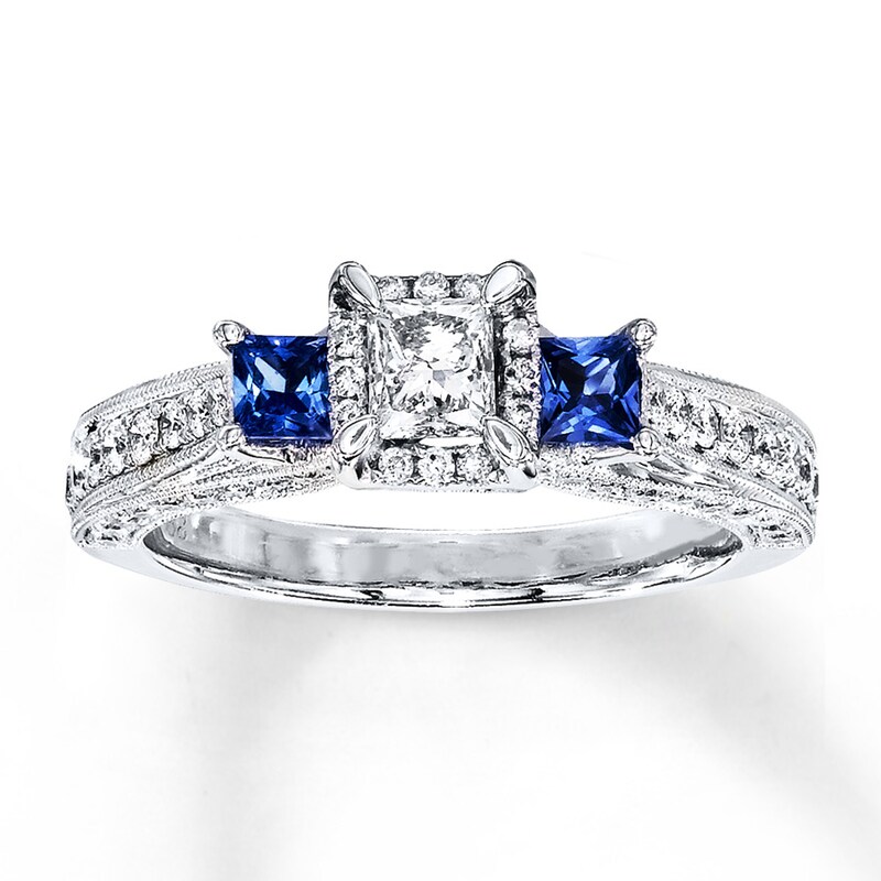 Main Image 1 of Previously Owned 3-Stone Diamond Ring 1 ct tw Princess & Round-cut 14K White Gold - Size 9.75
