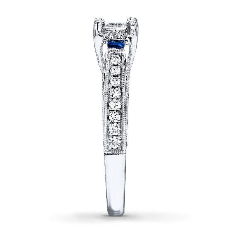 Main Image 3 of Previously Owned 3-Stone Diamond Ring 1 ct tw Princess & Round-cut 14K White Gold - Size 9.75
