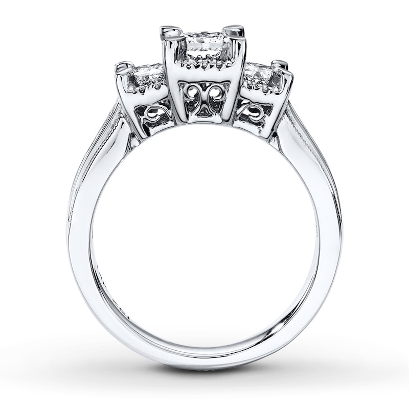 Main Image 2 of Previously Owned Three-Stone Ring 1 ct tw Princess & Round-cut Diamonds 14K White Gold - Size 2.5