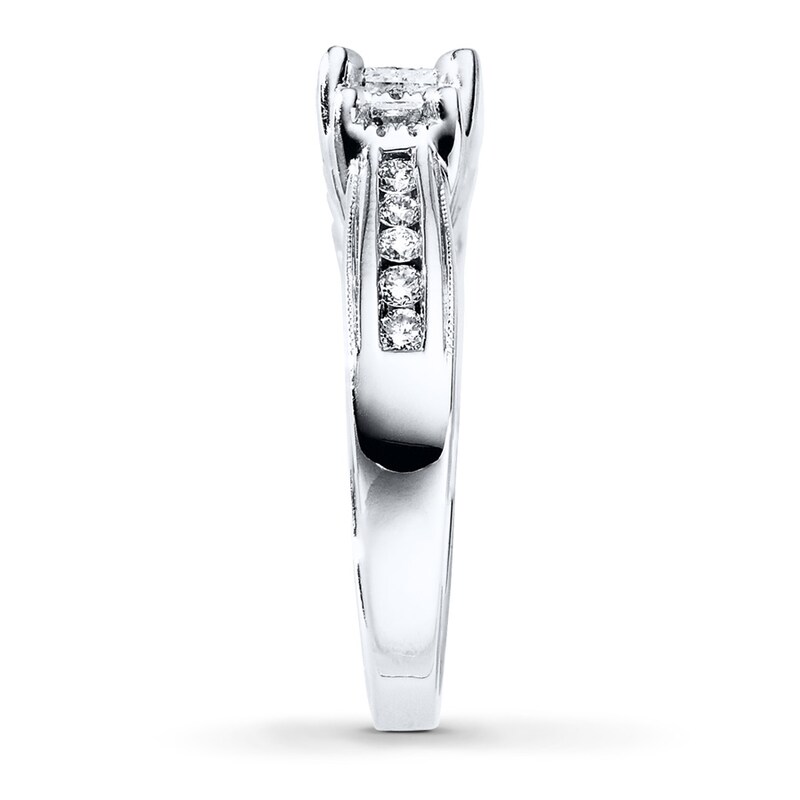 Main Image 3 of Previously Owned Three-Stone Ring 1 ct tw Princess & Round-cut Diamonds 14K White Gold - Size 2.5