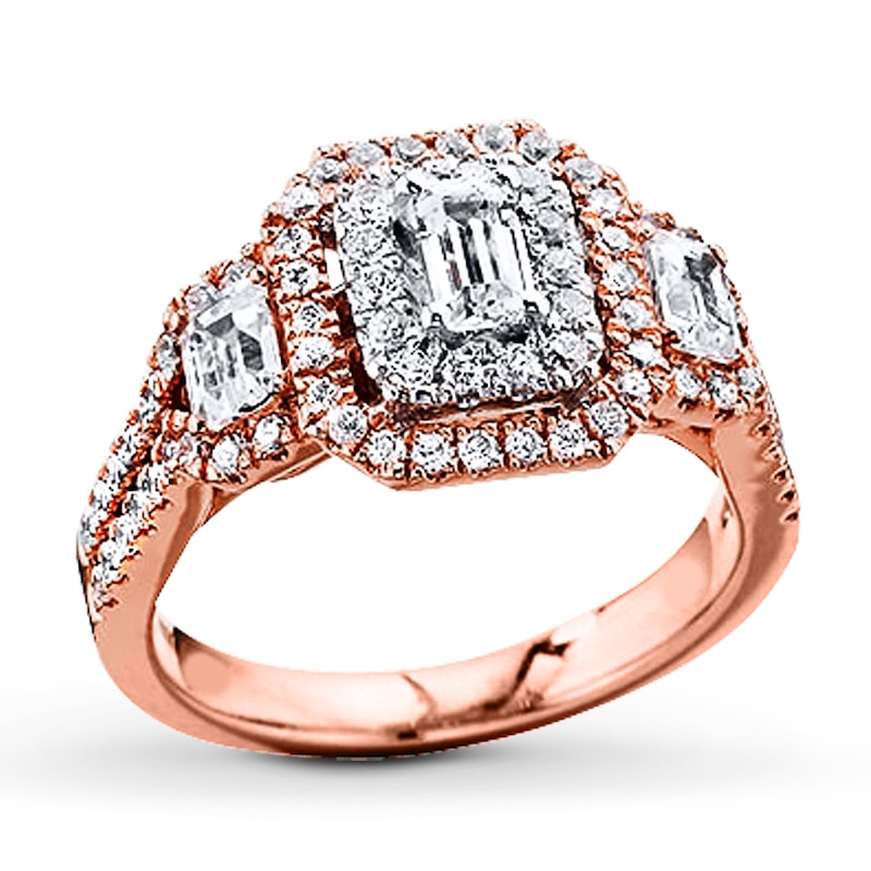 Main Image 1 of Previously Owned Engagement Ring 1-1/2 ct tw Emerald & Round-cut Diamonds 14K Two-Tone Gold Size 3