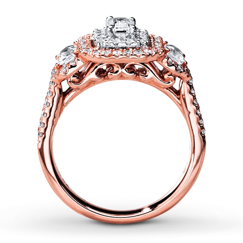 Main Image 2 of Previously Owned Engagement Ring 1-1/2 ct tw Emerald & Round-cut Diamonds 14K Two-Tone Gold Size 3