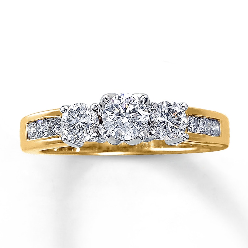 Main Image 1 of Previously Owned Three-Stone Diamond Engagement Ring 1 ct tw Round-cut 14K Yellow Gold - Size 10.25