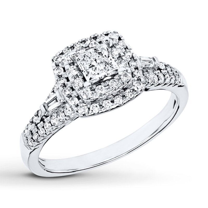 Previously Owned Engagement Ring 5/8 ct tw Princess & Round-cut Diamonds 10K White Gold - Size 4