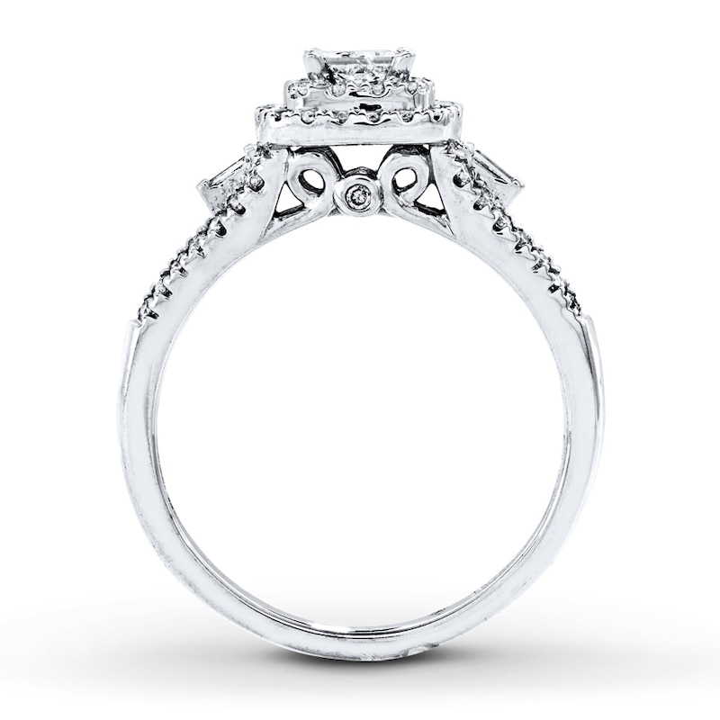Previously Owned Engagement Ring 5/8 ct tw Princess & Round-cut Diamonds 10K White Gold - Size 4
