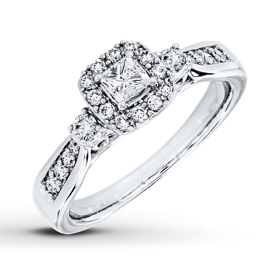 Previously Owned Diamond Engagement Ring 1/2 ct tw Princss & Round-cut 14K White Gold Size 10
